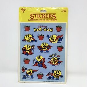 Vintage 1982 Super Pac-Man Bally Midway Arcade Video Game Cereal Sticker Pack